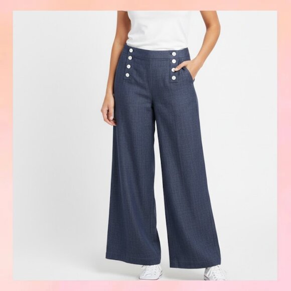 LOFT NWT Navy Wide Leg Sailor Trousers - Size 14 - Picture 1 of 6